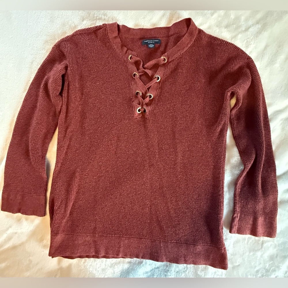 American Eagle Outfitters Rust Lace-Up Jegging Sweater MED
